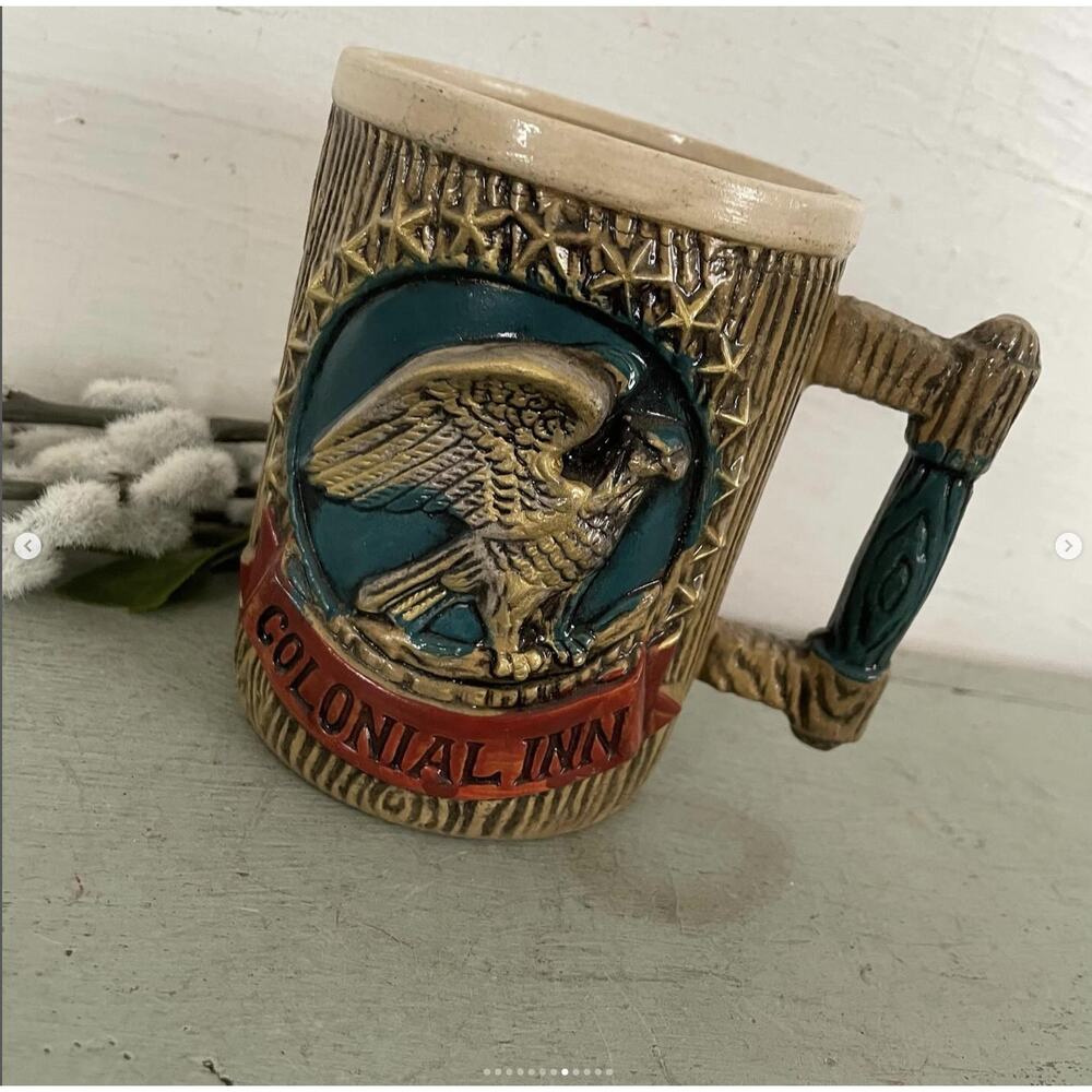 Vintage Napcoware Colonial Inn Tankard Mug Stein Carved Ceramic Eagle SMALL